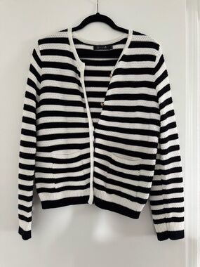 Striped Black & White Knit Cardigan by SPAN